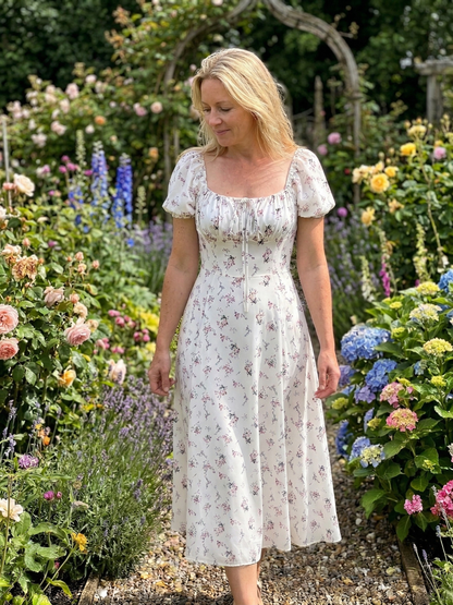 Delicate Cherry Blossom Midi Dress