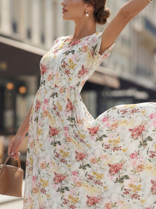 2026 Spring/Summer New Arrival - Short Sleeve Round Neck Floral Maxi Dress, Perfect for Both Office Commute And Leisure Vacation in Casual Loose Fitting Style